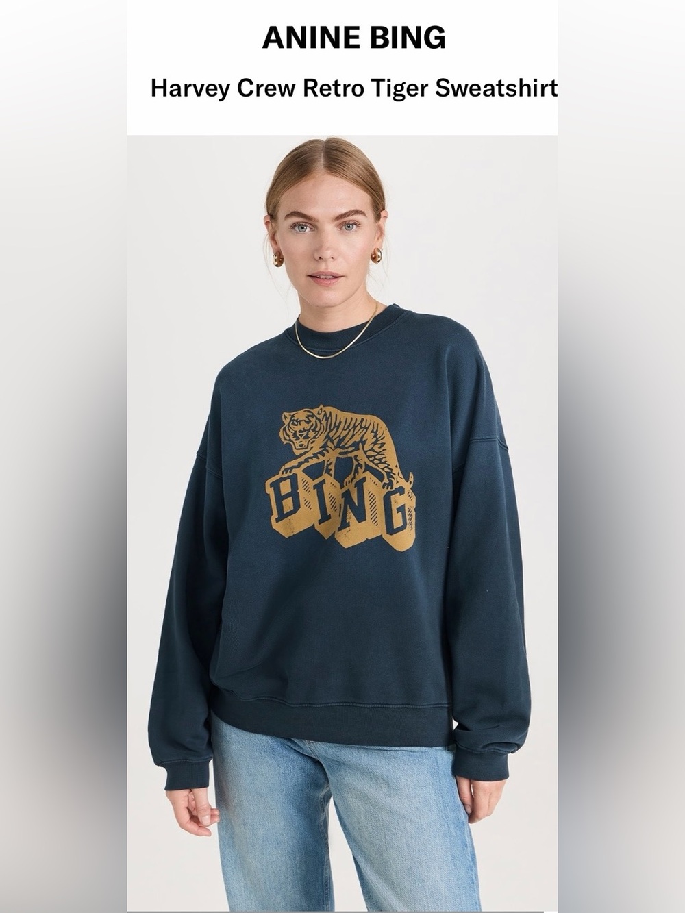 Anine Bing Harvey Crewneck Retro Tiger Sweatshirt - Medium